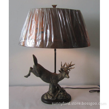 Antique Moose Brass Shade Table Lamp, Copper Shade Lamp (SFR0651)